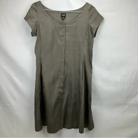 Eileen Fisher Silk grey button down dress with pockets - Picture 1 of 5